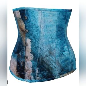 NWT Abstract Brushed Opal Blue and Sand Waspie Corset size 30"